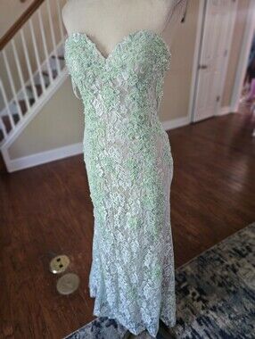 VTG Riva Mint Green Strapless Formal Gown Size 8
